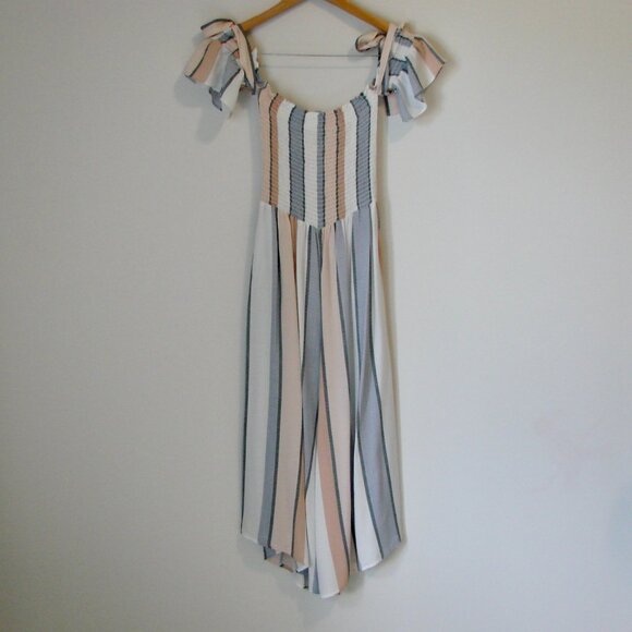 Wide Leg Jumpsuit Smocked Top Striped Off Shoulder Ocean Drive Beach Medium - Picture 9 of 15